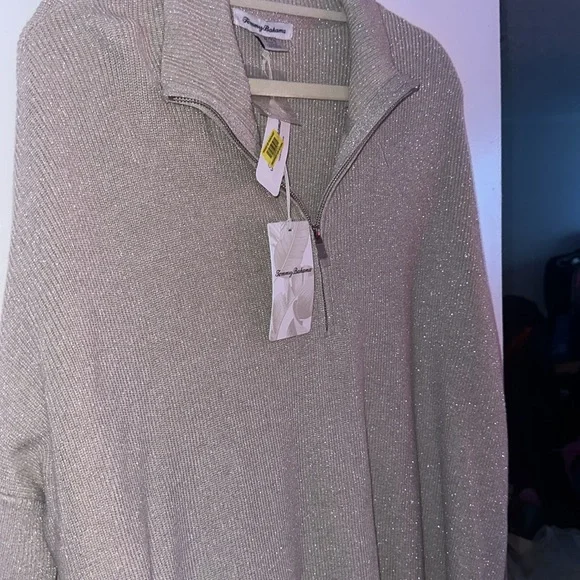NWT. Woman’s Sparkling Tommy Bahama 1/4 zip sweater. In a cream color. Size XL. - Picture 6 of 7